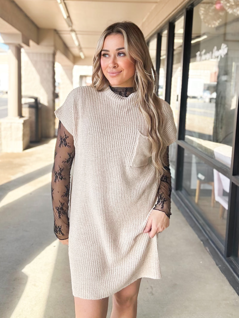 Beige Knit Sweater Dress