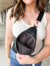 Black Leather Woven Sling Bag