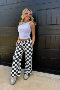 Black & White Checker Wide Leg Joggers PRE ORDER | Arrives Within 1-2 Weeks