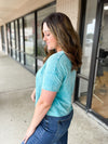 Teal Acid Wash Semi Cropped Top