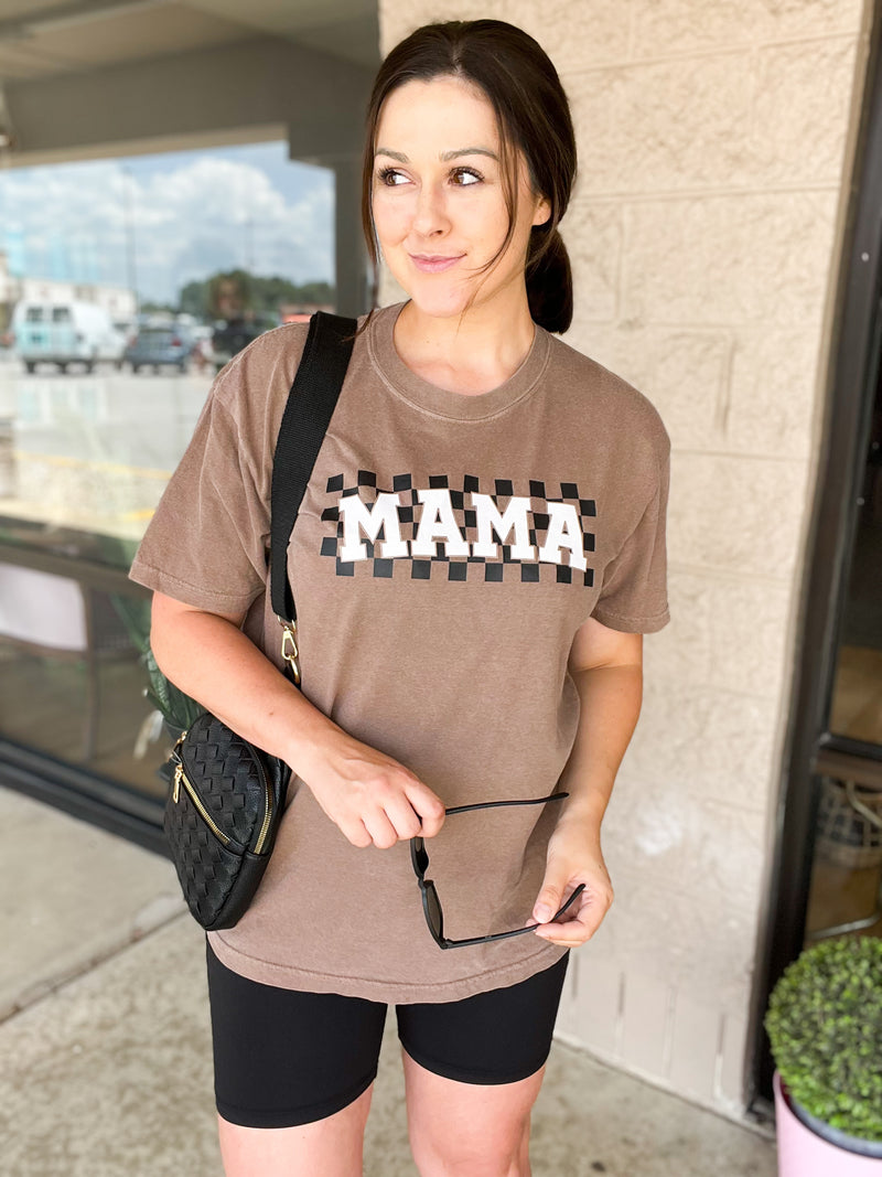 Mama Checkers Brown Graphic Tee