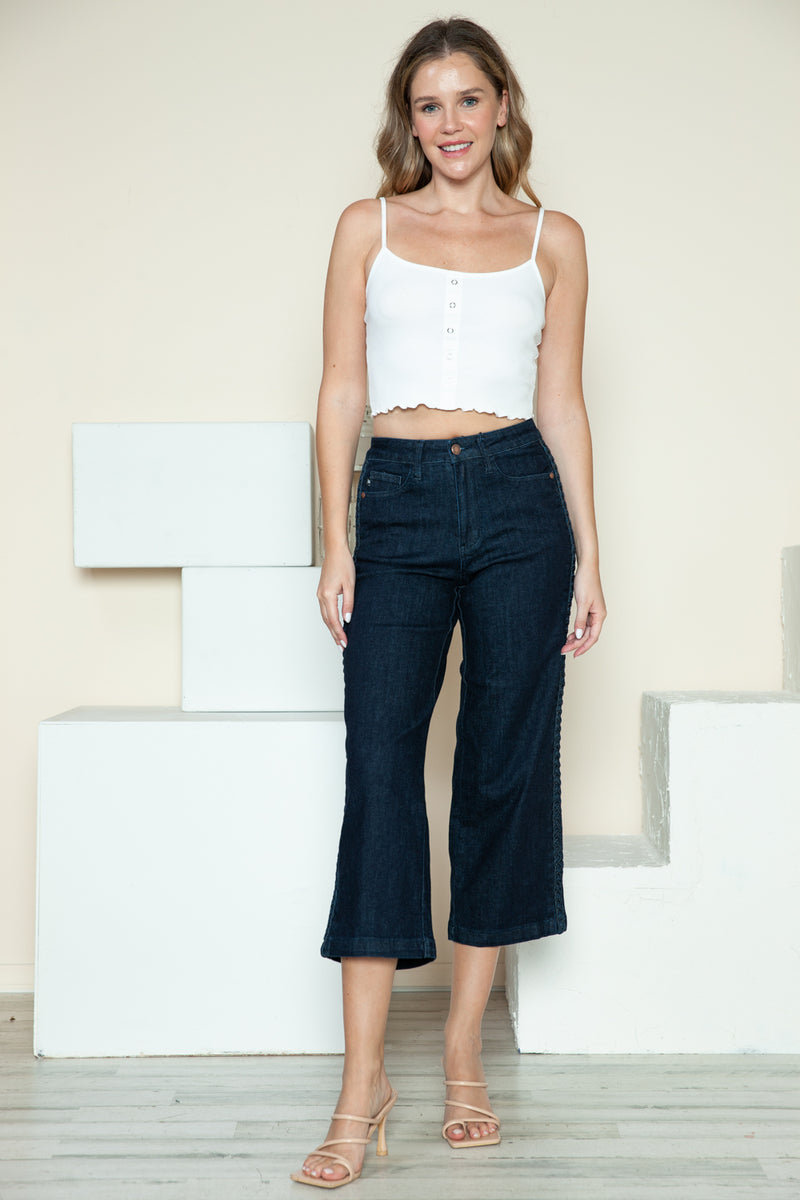 Judy Blue Full Size Side Seam Braid Detail Crop Wide Leg Jeans ONLINE EXCLUSIVE