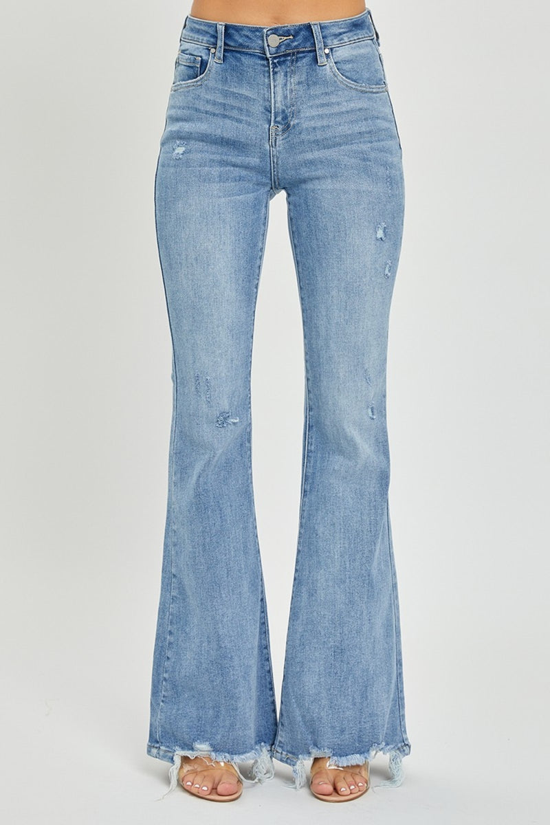 Risen High Rise Frayed Hem Flare Jeans ONLINE EXCLUSIVE