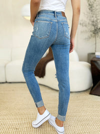 Judy Blue Full Size Mid Rise Destroy & Cuff Skinny Jeans ONLINE EXCLUSIVE