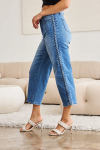 Judy Blue Full Size Braid Side Detail Wide Leg Jeans ONLINE EXCLUSIVE