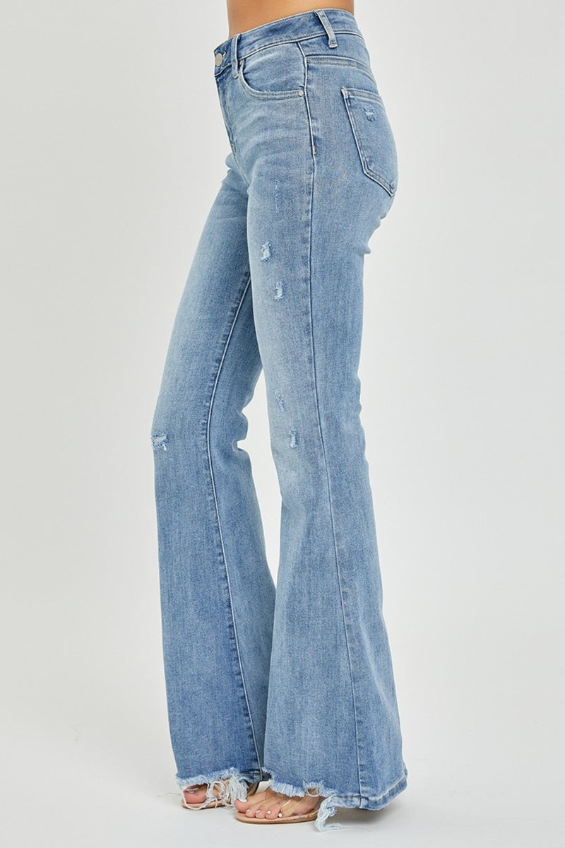 Risen High Rise Frayed Hem Flare Jeans ONLINE EXCLUSIVE