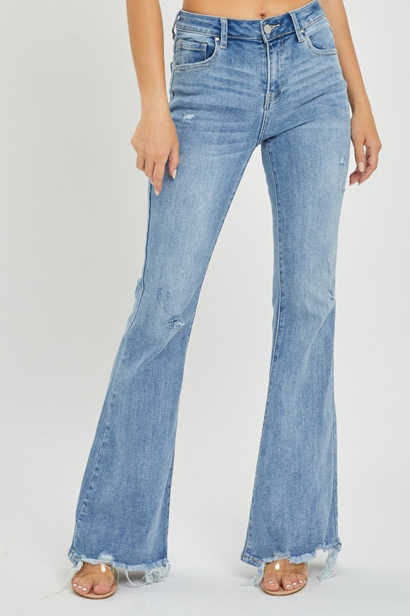 Risen High Rise Frayed Hem Flare Jeans ONLINE EXCLUSIVE